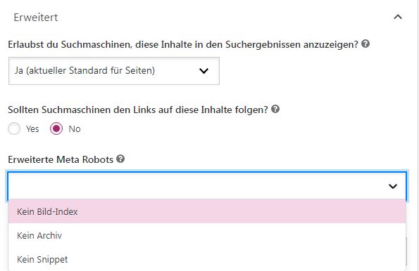 Robots Einstellungen in Yoast SEO