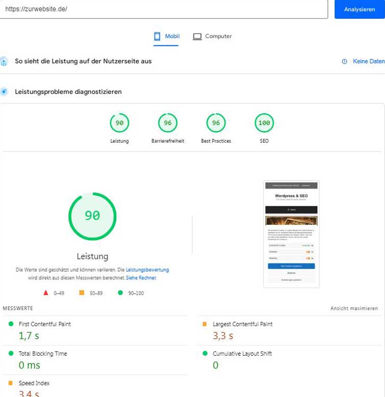 Mobile Performance Test nach der Optimierung