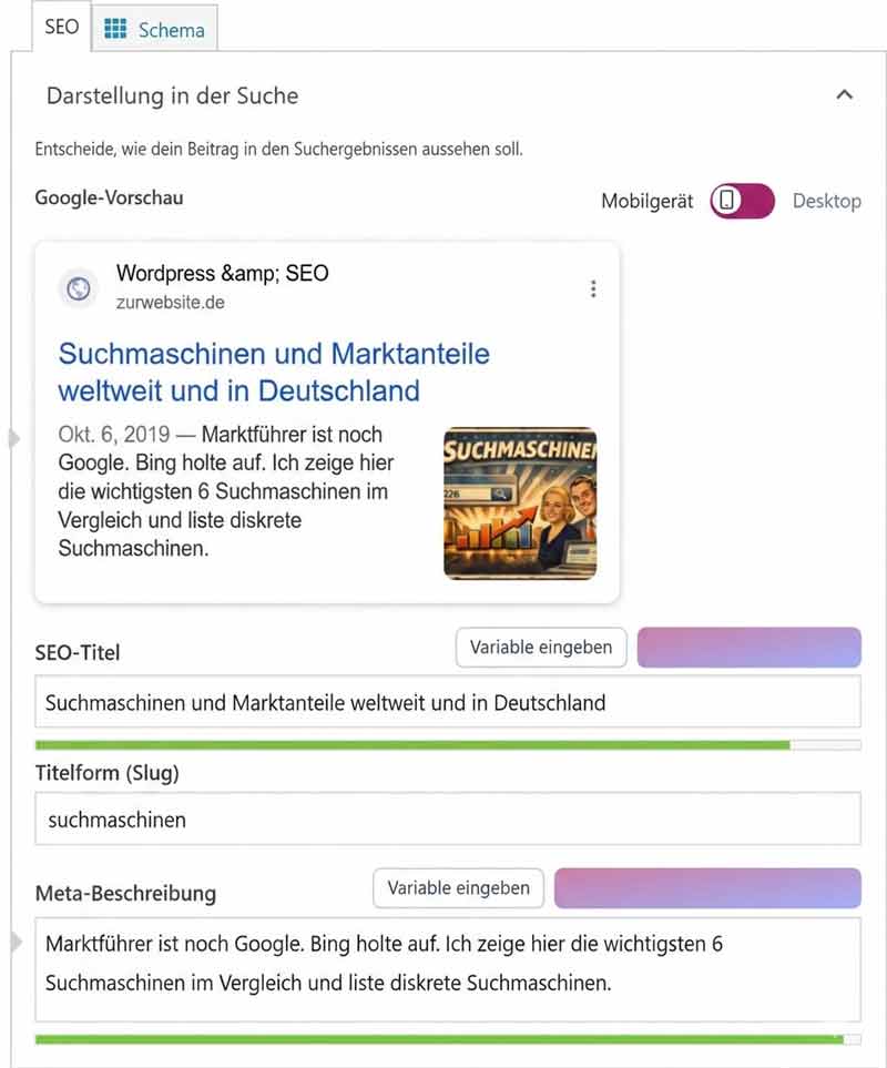 Yoast Benutzeroberfläche im Backend von WordPress