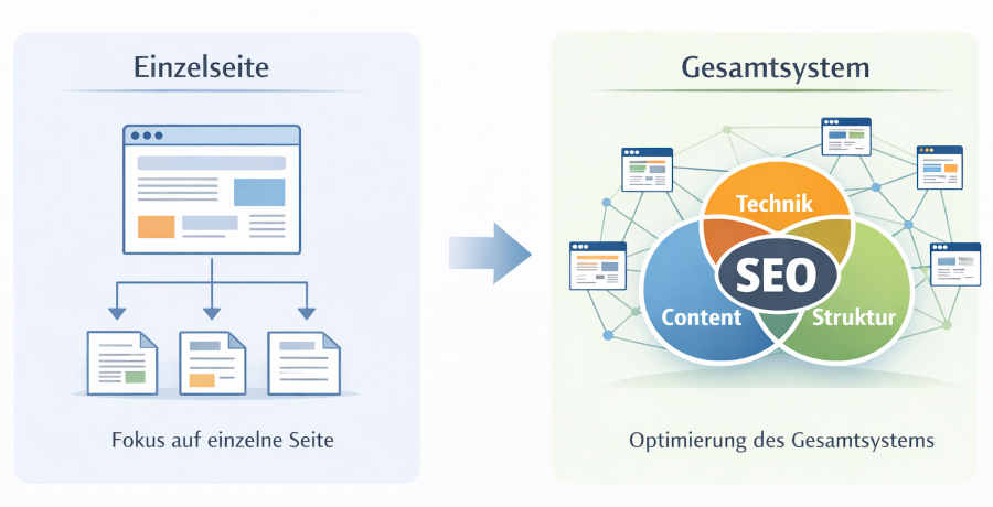 Grafische Darstellung der Optimierung von Einzelseiten vs. vom ganzen System