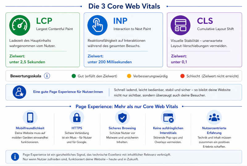 Infografik zu den Core Web Vitals, zur Page Experience und Konsequenzen für Google