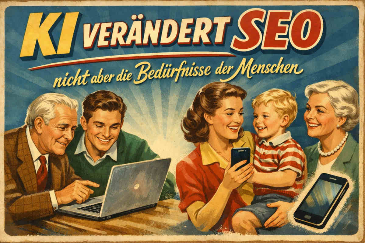 Retro-Plakat mit jungen und älteren Personen, mit dem Internet interagieren