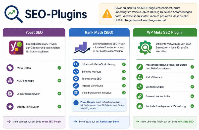 Infografik: 3 SEO Plugins für WordPress im Vergleich