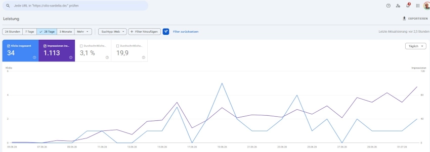 Leistung von solio-sardelia in der Google Search Console