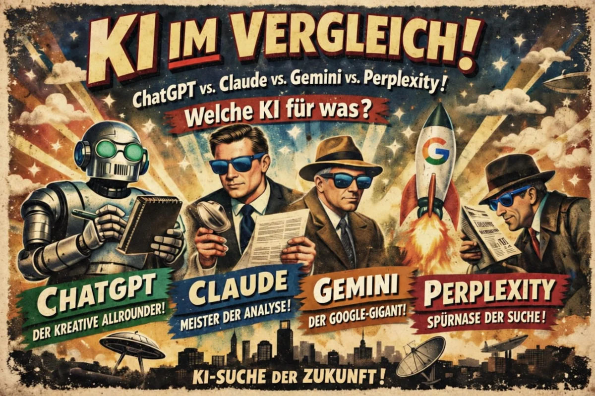 Retro-Bild zeigt symbolisch den Vergleich zwischen LLMs